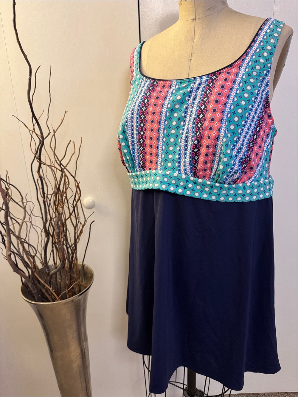 Lands' End Navy Swim Dress with Built-In Bra
